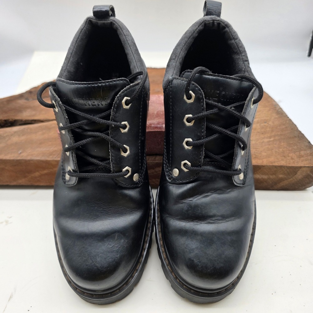 Y2K Skechers Jammers Heritage Oxfords Men 11 Black Leather Lug Sole 7111 Grunge*